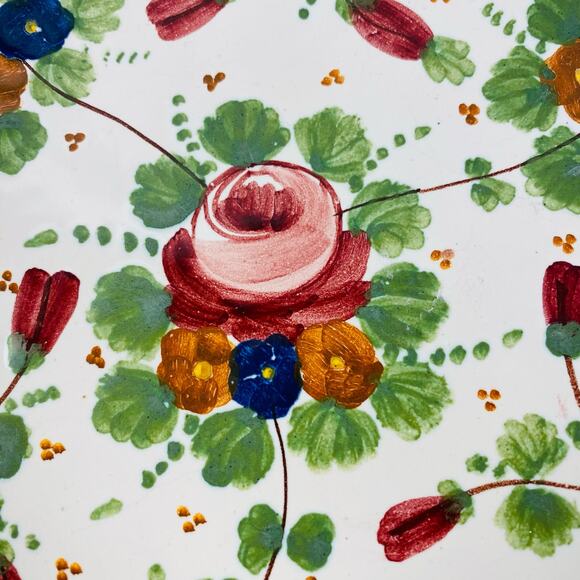 Vintage Castelli Italian Hand-Painted Floral Rose Serving Bowl Dish 10.5" Signed - Picture 2 of 5